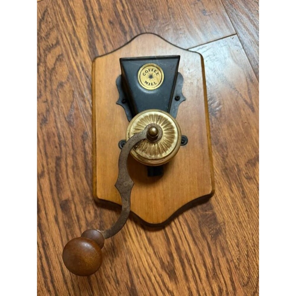 Vintage Style Wall Mount Coffee Grinder Wood Hand Crank Rustic Decor